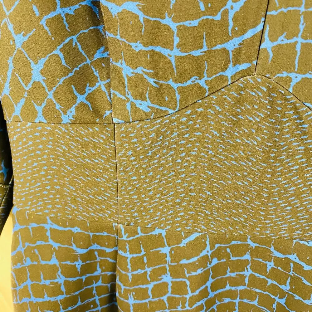 J. Peterman Black &‎ Blue Patterned Knee Length Career Dress 12 Office Modest